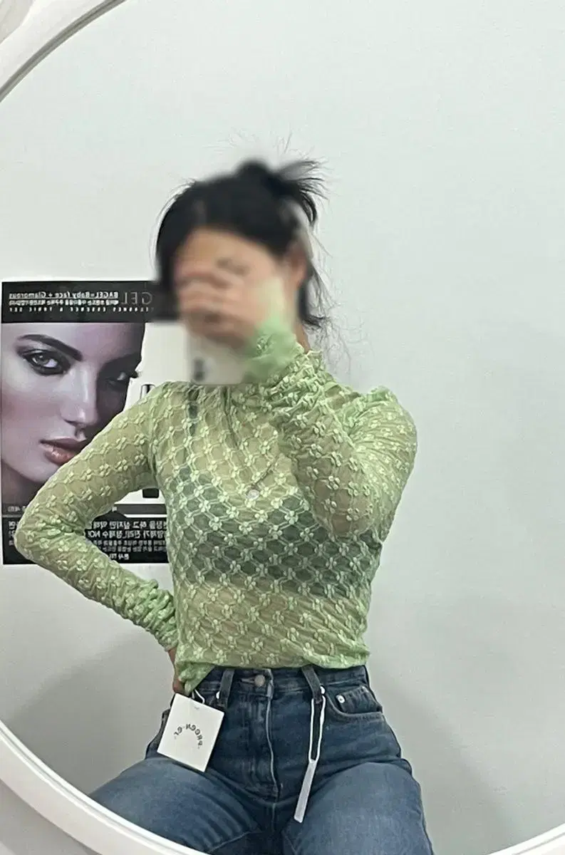 (새옷) 고퀄 레이스 반목 시스루 긴팔티 연두이너티